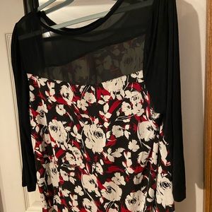 Lane Bryant sheer black floral top
